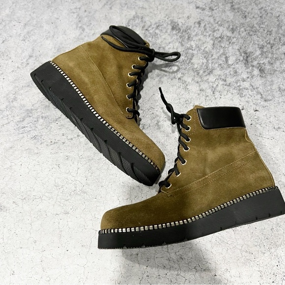 NEW Priori Green Suede Leather Lace Up Zip Boots Size 6 - Picture 2 of 8